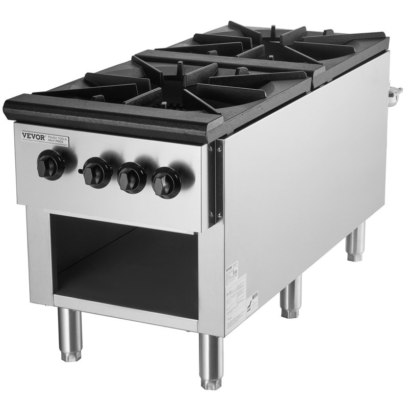 Commercial Gas Stove with 2 Burners, Propane and Natural Gas Countertop Cooking Stove Range, Stainless Steel Gas Hot Plate, Commercial Cooking Equipment for Restaurant, 180,000 BTU