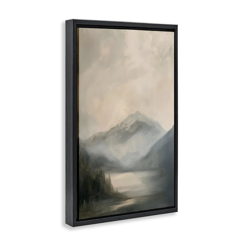 Cadre flottant Moiré Mountain Lake, design par Petal Prints Design, Cadre flottant noir de jais, H 25 po x l 17 po