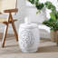 Tree of Life 18" Traditional White Floral Chinoiserie Ceramic Drum Garden Stool, Pierced Indoor/Outdoor Patio Seat & Side Table