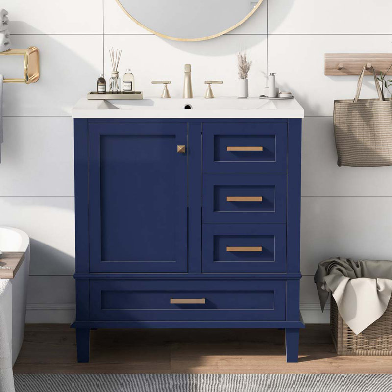 Meuble-lavabo simple 30,11 avec comptoir, Bleu