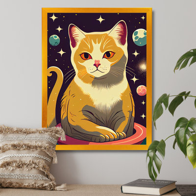 " Cute Yellow Cat Cartoon In Space "