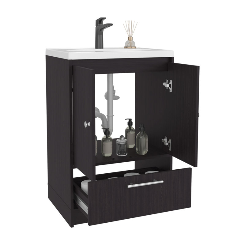 Meuble-lavabo avec deux portes et deux tiroirs Madison, noir, Noir