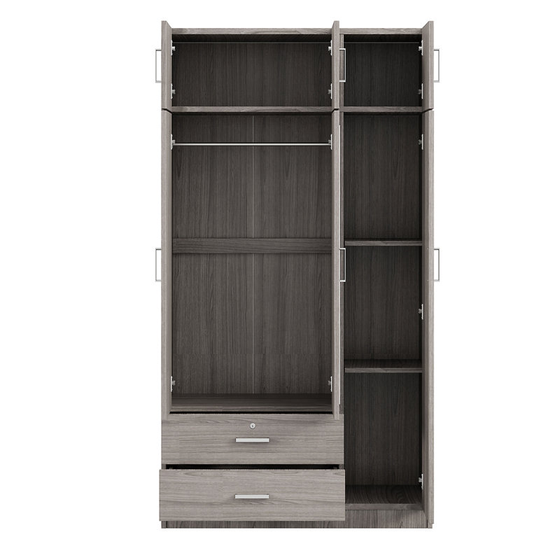 Stylish 3-Door Wardrobe With Mirror, Drawers And Cabinet For Bedroom Storage And Organization., Rustic Gray