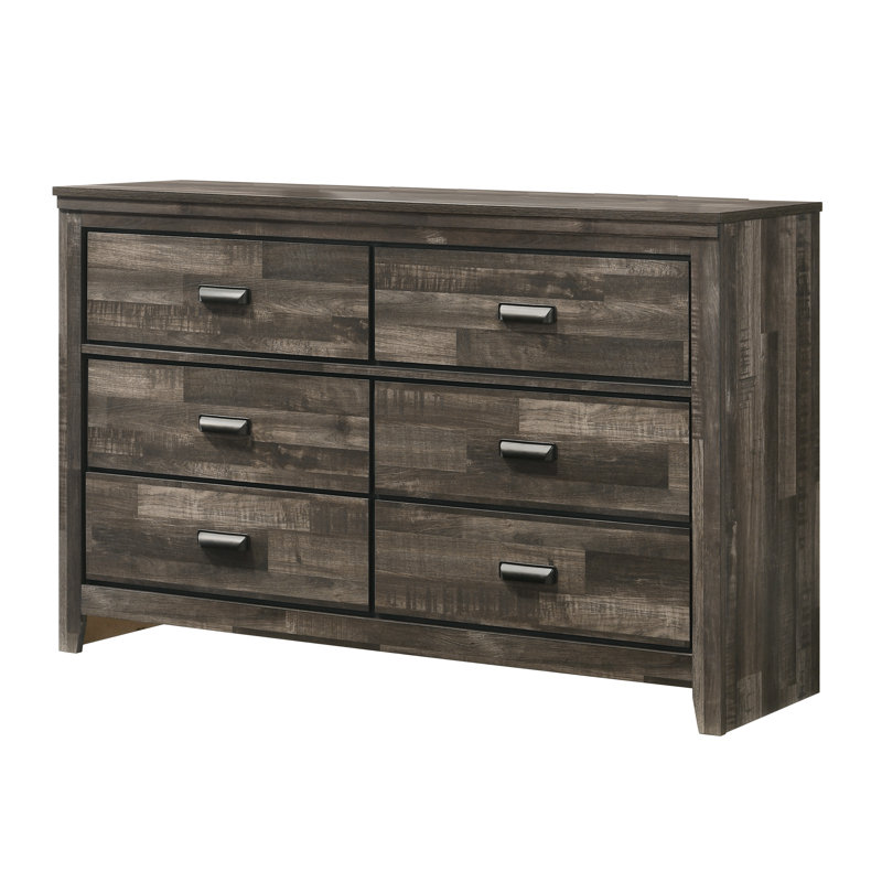 Commode rustique contemporaine en bois avec 6 tiroirs de rangement - Commode pour meubles de chambre à coucher brun antique