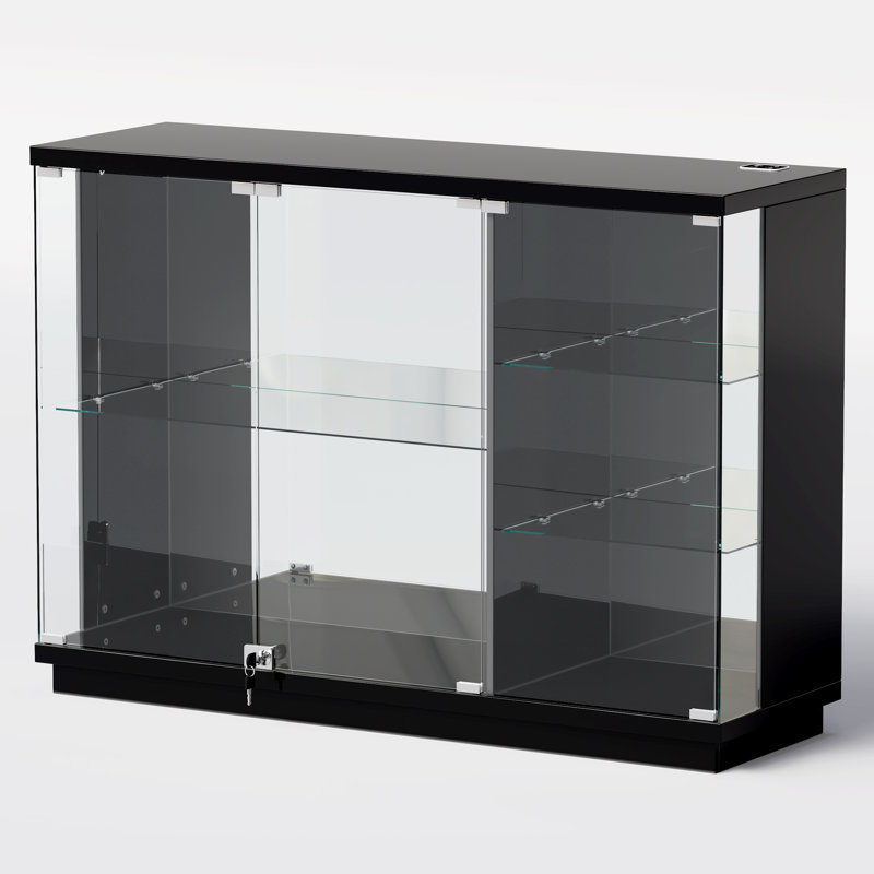 Premium Display Sideboard with Tri-Color Sensor, Removable Glass Shelves and Lock, Black