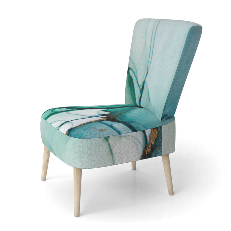 Fauteuil d'appoint rembourré abstrait «Giliane - Turquoise et marbre vert»
