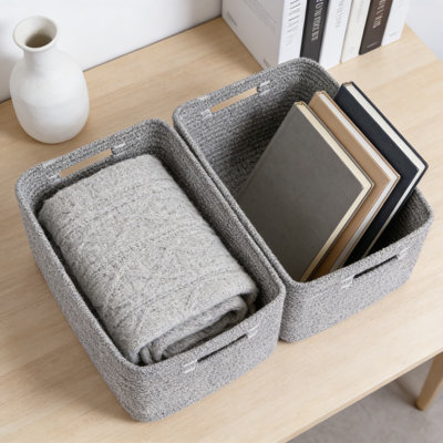 Large Storage Baskets For Shelves And Closet Organizers, Woven Rope Bins For Clothes, Blankets, Toys, And Nursery, 2-Pack Rectangular Decorative Baskets