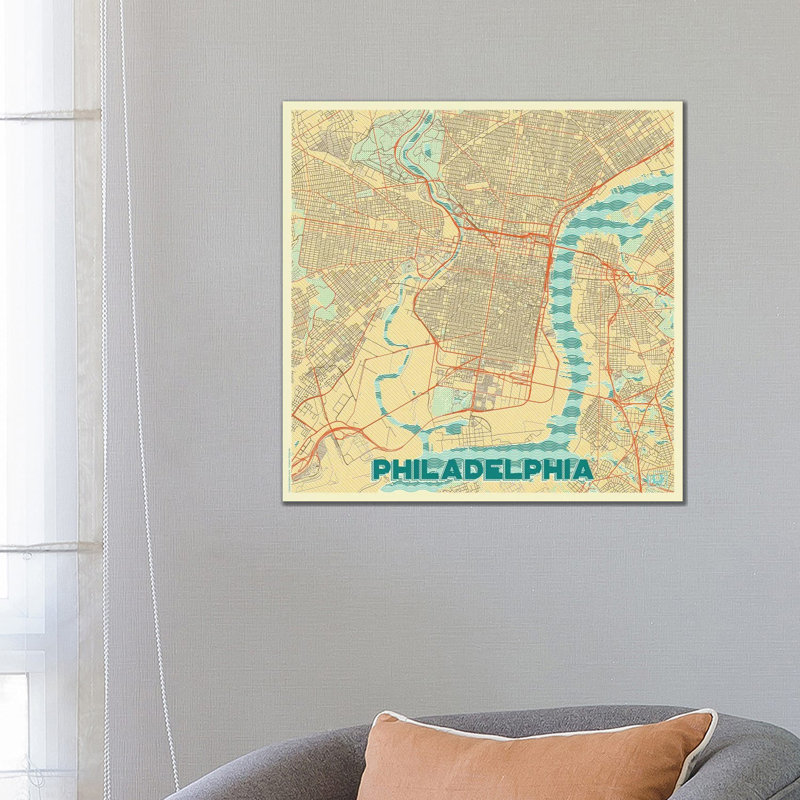 Philadelphia Retro Urban Blueprint Map by Hubert Roguski - Wrapped Canvas Print, 66.04 cm H x 66.04 cm W x 1.91 cm D