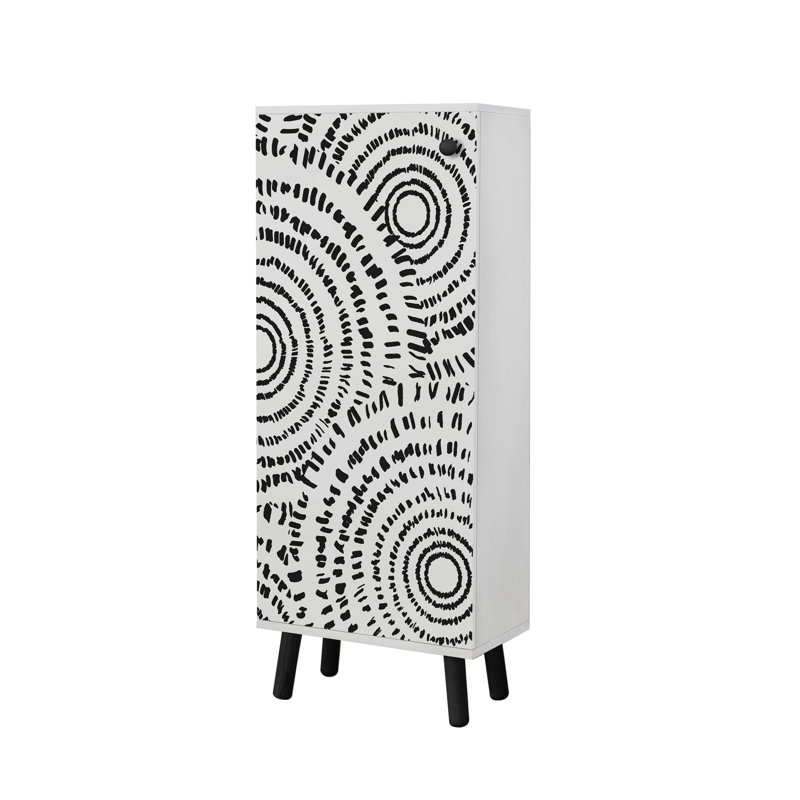 Armoire à chaussures moderne avec pieds et poignées en bois massif, design abstrait blanc et noir, 19,7 x 53,1 x 15,0 pouces | Panneau de particules 100% mélaminé, revêtement UV | Plusieurs tablettes pour un rangement organisé