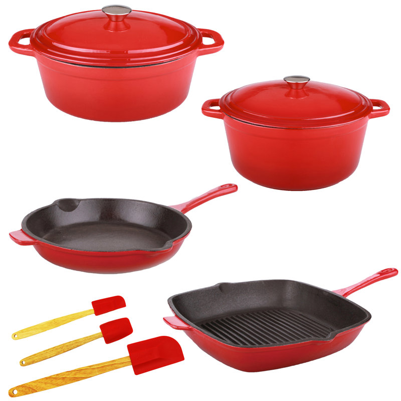 Neo 10Pc Cast Iron Cookware Set, Red