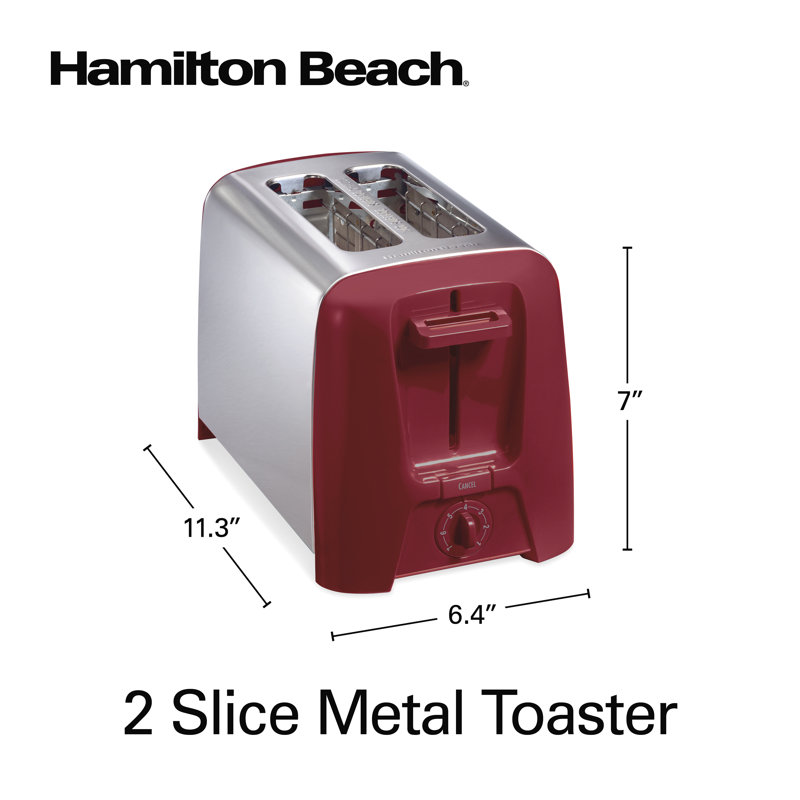 Red Stainless Steel 2-Slice Toaster with Wide Slots