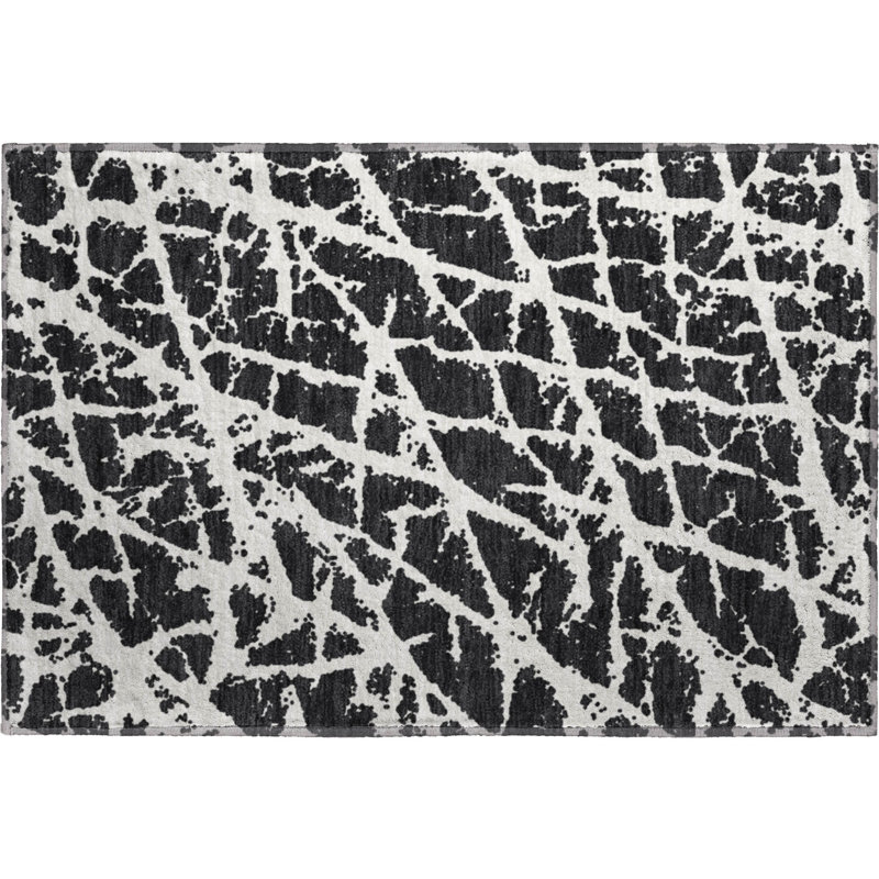 Premium Machine Washable Cerrito AMF501 Black Rug, Rectangle 1'8" x 2'6"