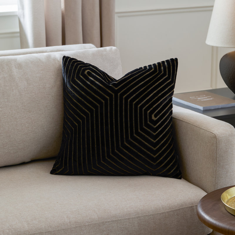 Geometric Square Cushion, Black, Feather