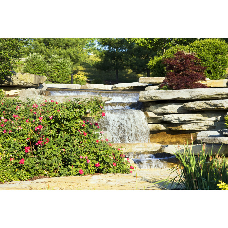 Close Up Of A Horizontal, Rock, Landscaped Waterfall. - Wrapped Canvas Print, 30cm H x 46cm W x 3.8cm D