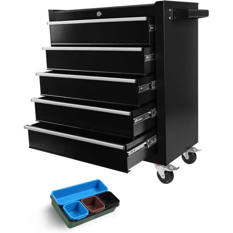 Coffre à outils roulant, boîte à outils à 5 tiroirs avec roulettes, chariot à outils avec 7 plateaux de rangement, grand rangement pour armoire à outils