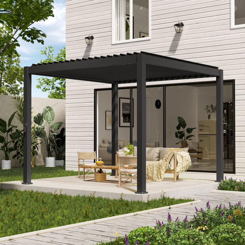 Aluminum Pergola with Louvered Canopy, Dark Gray, 10 Ft. x 10 Ft.	