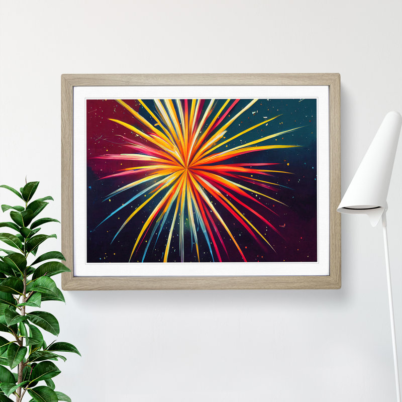 Blooming Fireworks - Framed Print, 46cm H x 64cm W x 2cm D, Oak