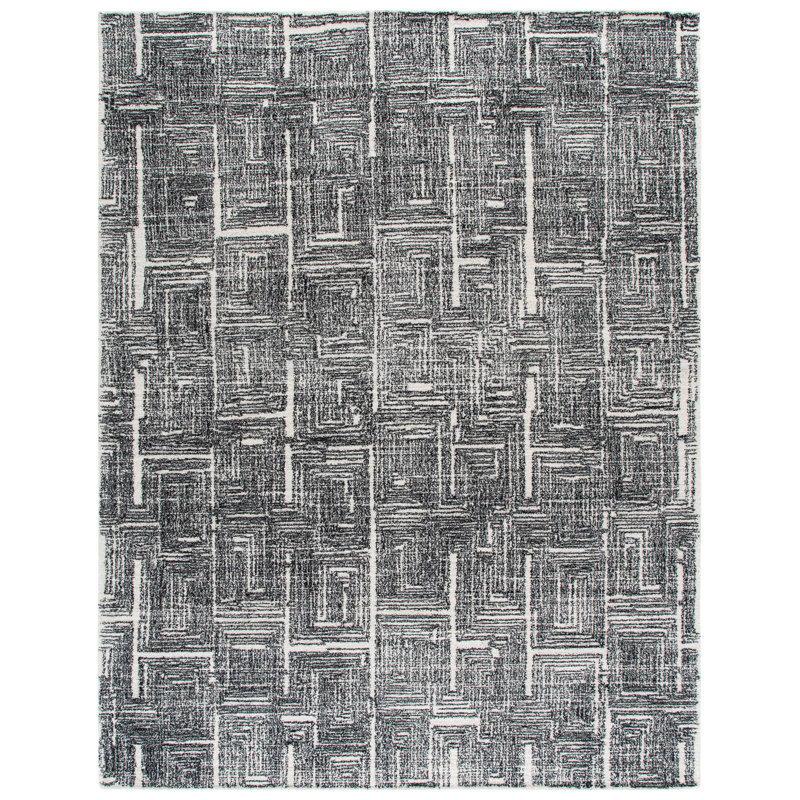 Claiborn Hand Tufted Wool/Cotton Abstract Rug in Ivory/Black, Rectangle 8' x 10'
