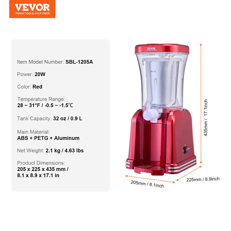 Machine à barbotine pour la maison, machine à margarita à réservoir 32 oz, machine à boissons glacées Smoothie avec des matériaux de qualité alimentaire, machine à barbotine pour le bricolage à la maison, fêtes d'enfants, rouge