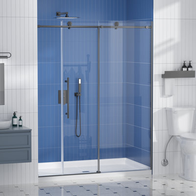 56"-60"W×75"H Sliding Single  Frameless Shower Door with 5/16"Clear Tempered Glass