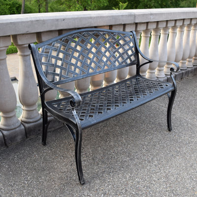 Ismenia Checkered 2-Person Cast Aluminum Garden Bench