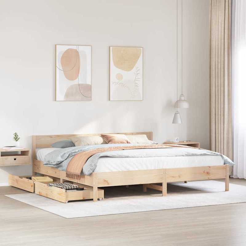 Solid Wood Bed Frame, European Kingsize (160 x 200cm), White