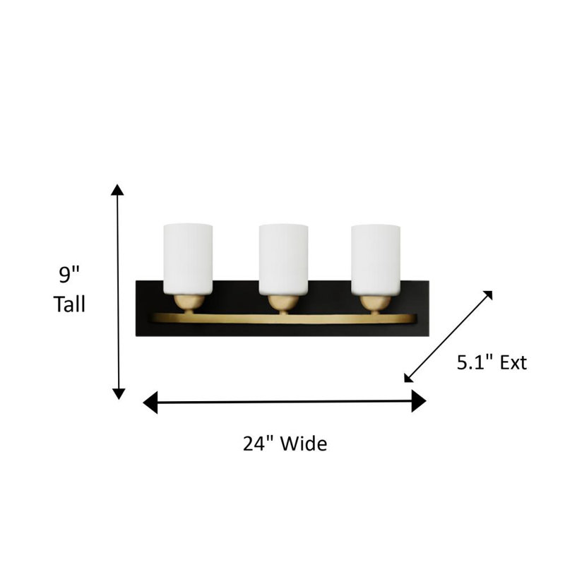 Éclairage pour meuble-lavabo à intensité variable Aimilia, 3, Noir / or
