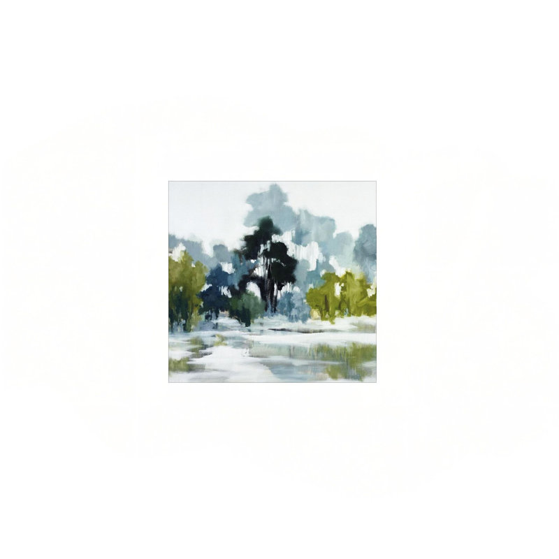 «Green Blue Pond Reflections», impression sur toile de qualité supérieure, art mural moderne 24 x 24 po