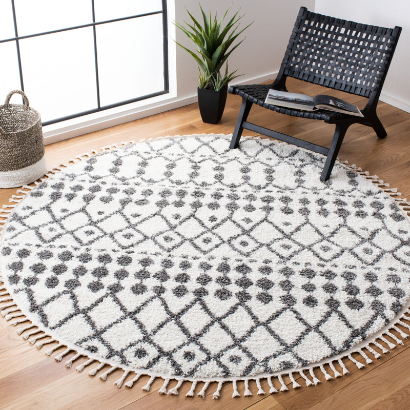 Berber Fringe Shag Performance Southwestern Rug, Round 6'7"