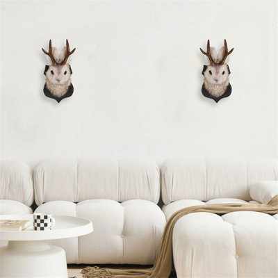 Décoration murale tête de lapin, décoration murale tête d'animal, 2 pièces
