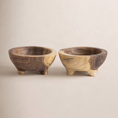Nora Teak Wood Footed Bowls