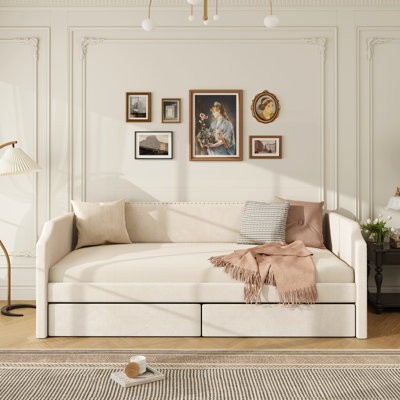 Velvet Upholstered Daybed with 2 Drawers