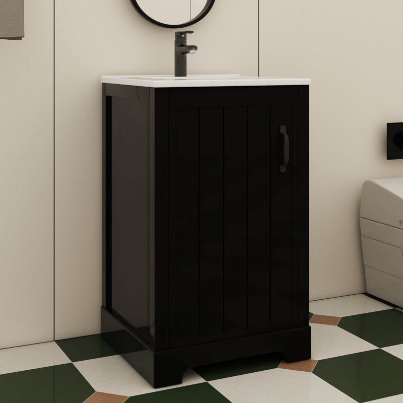 Meuble-lavabo compact de 20 po avec meuble-lavabo compact et porte de rangement silencieuse à double niveau avec tablette ajustable