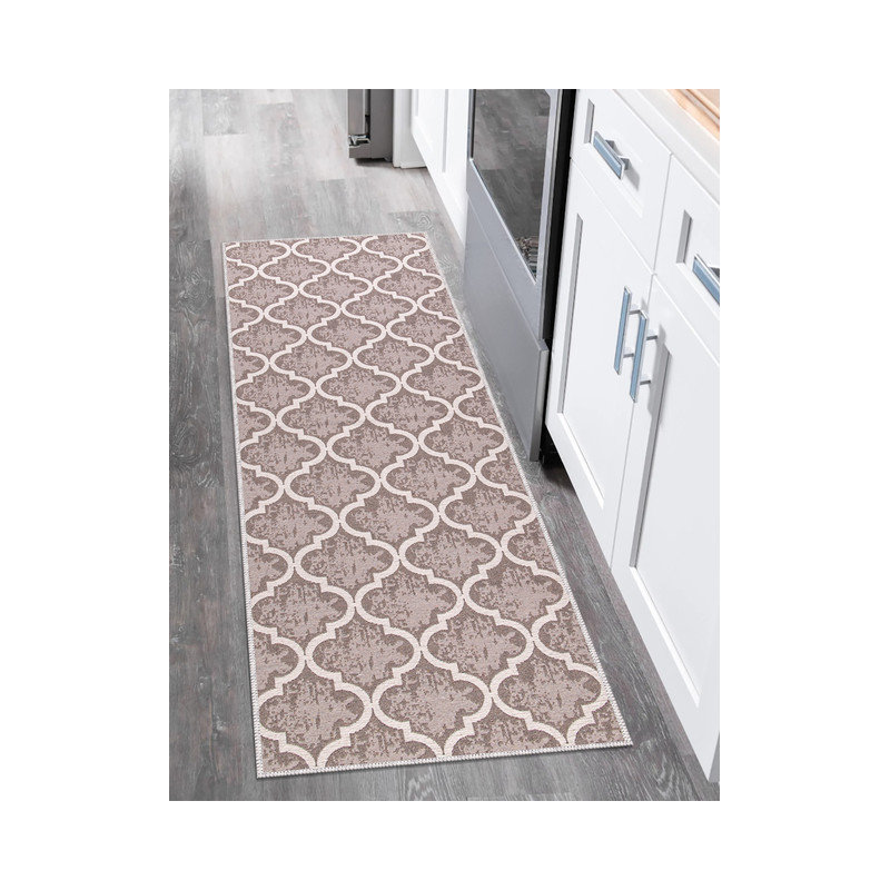 Soana Geometric Non-Skid Kitchen Mat, Trellis Brown