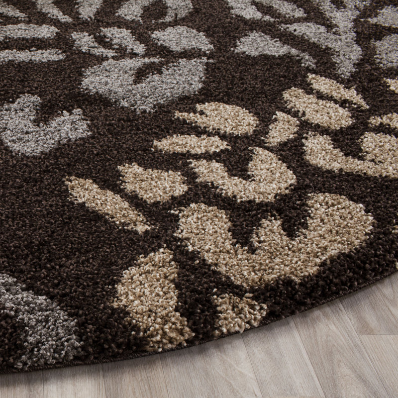 Tapis floral à poils longs Chanhassen, Rond 4 pi