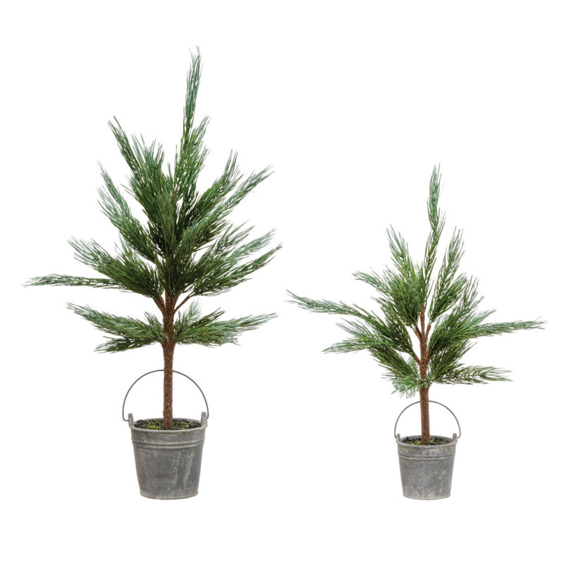 Faux pin en pot de ciment, Argent, H 40,13 po x l 15,38 po x P 15,25 po