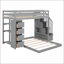 Lit superposé simple au-dessus d'un lit double en bois aggloméré avec panneaux de rangement et tiroirs d'escalier gris sans sommier