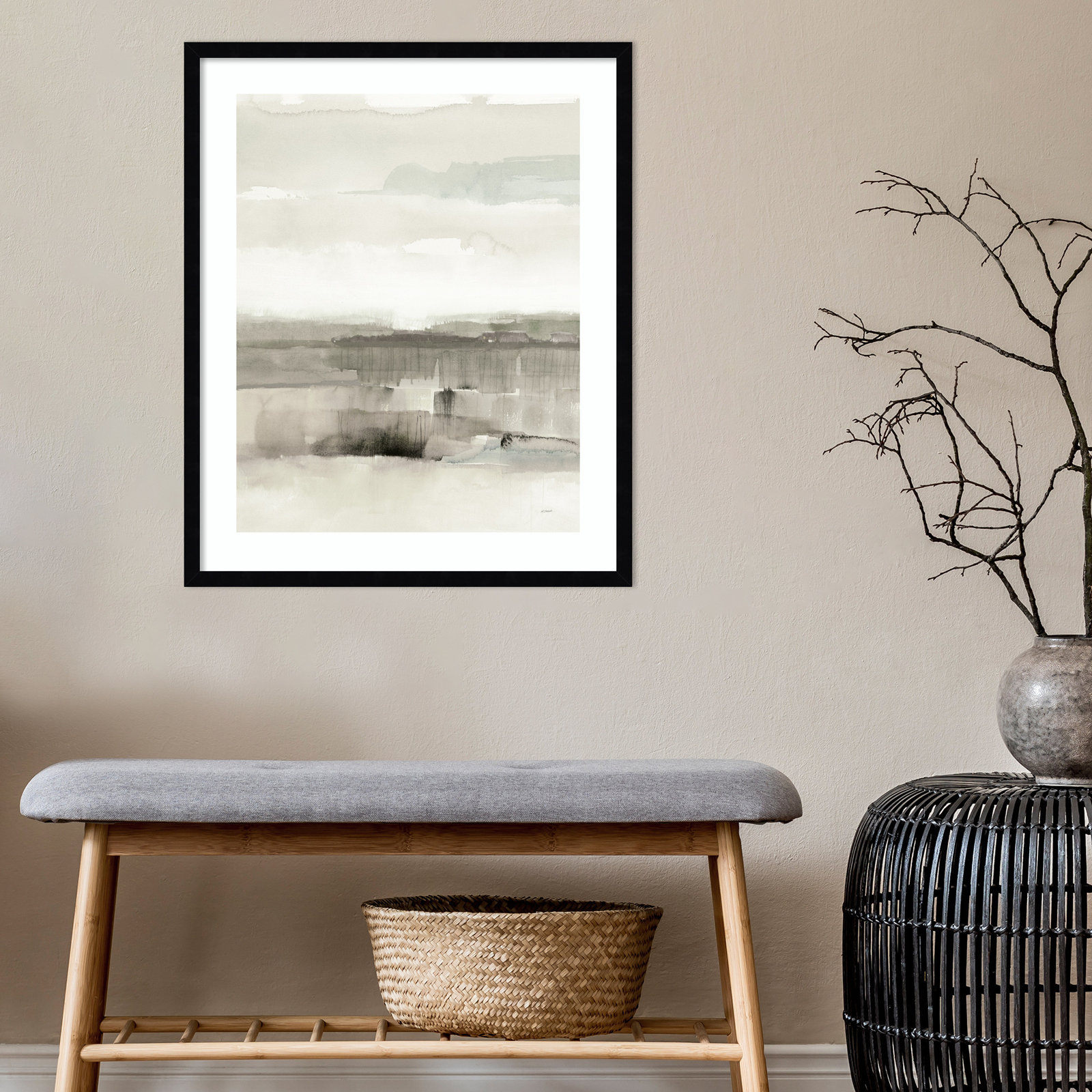 Influence Of Line And Color Neutral Crop by Mike Schick, Black Framed Paper, 28.12" H x 23.12" W x 0.88" D