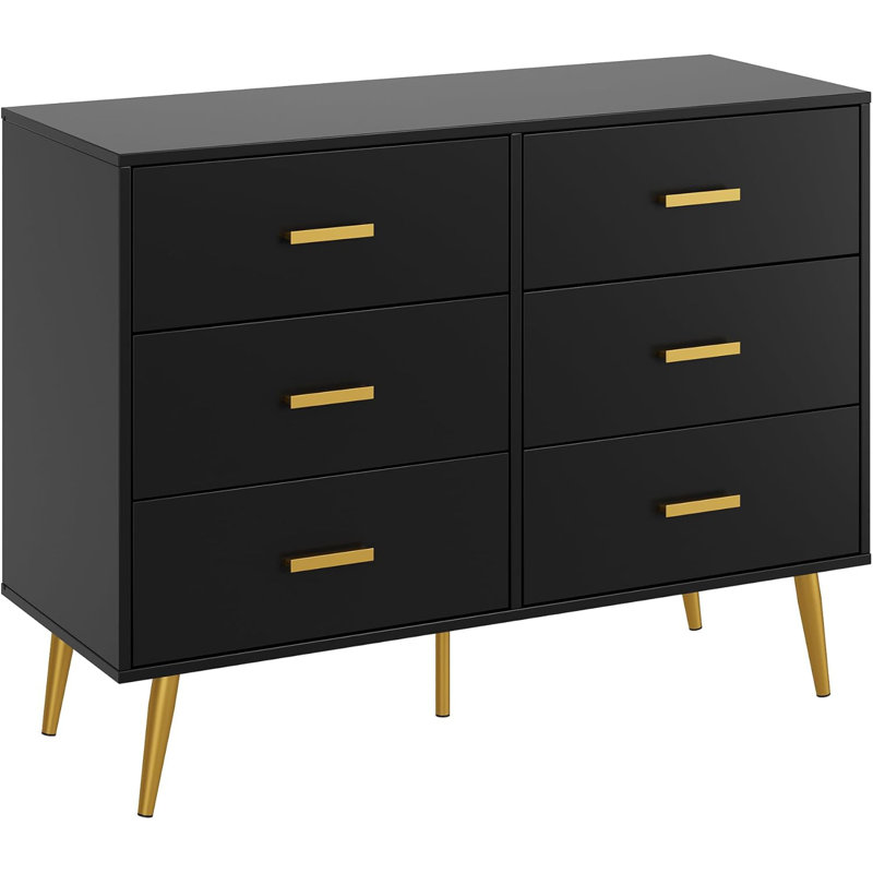 106 cm W Chest of 6 Drawers, Black