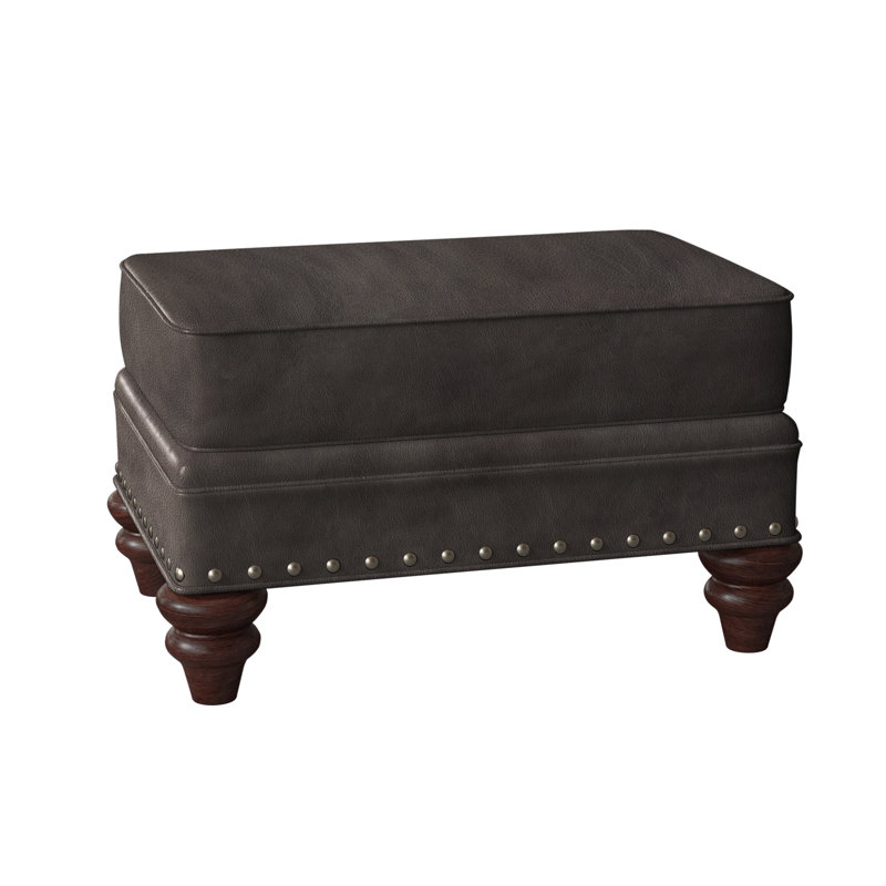 Repose-pieds Carrado, Cuir véritable cerise corinthienne, Acajou, Bronze industriel