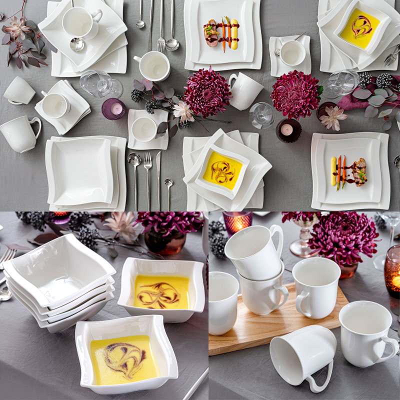 Amileah 42 Piece Bone China Dinnerware Set, Service for 6