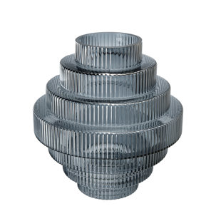 D9.1x9.8" Multi-Tiered Geometric Vase with Smoked Blue Finish (Set of 3)