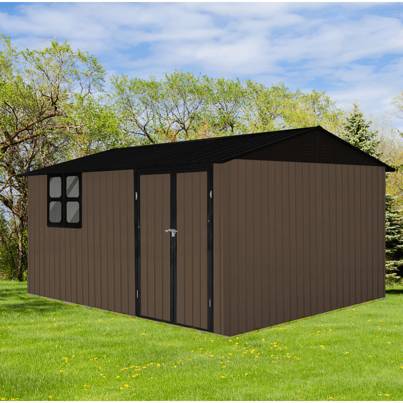 12Ftx10ft Metal Garden Sheds Outdoor Storage Sheds Brown With Window , Brown
