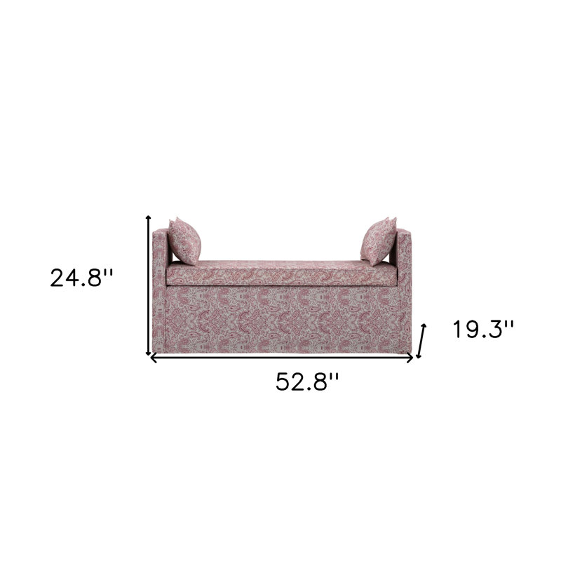 Ramvir 53" Paisley Linen Upholstered Bench, Rouge et noir / cachemire