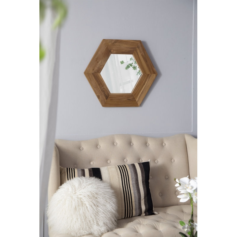 Miroir hexagonal 18,5 "x 18,5" avec cadre en bois naturel, Naturel