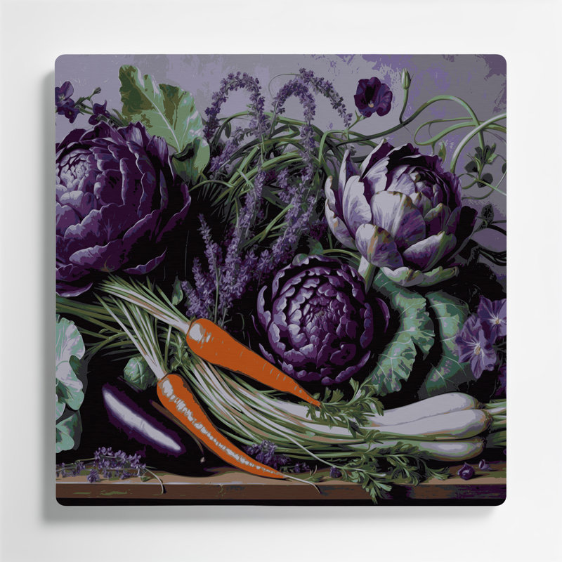 Légumes, fleurs violettes, art mural en métal mauve, H 12 po x l 12 po