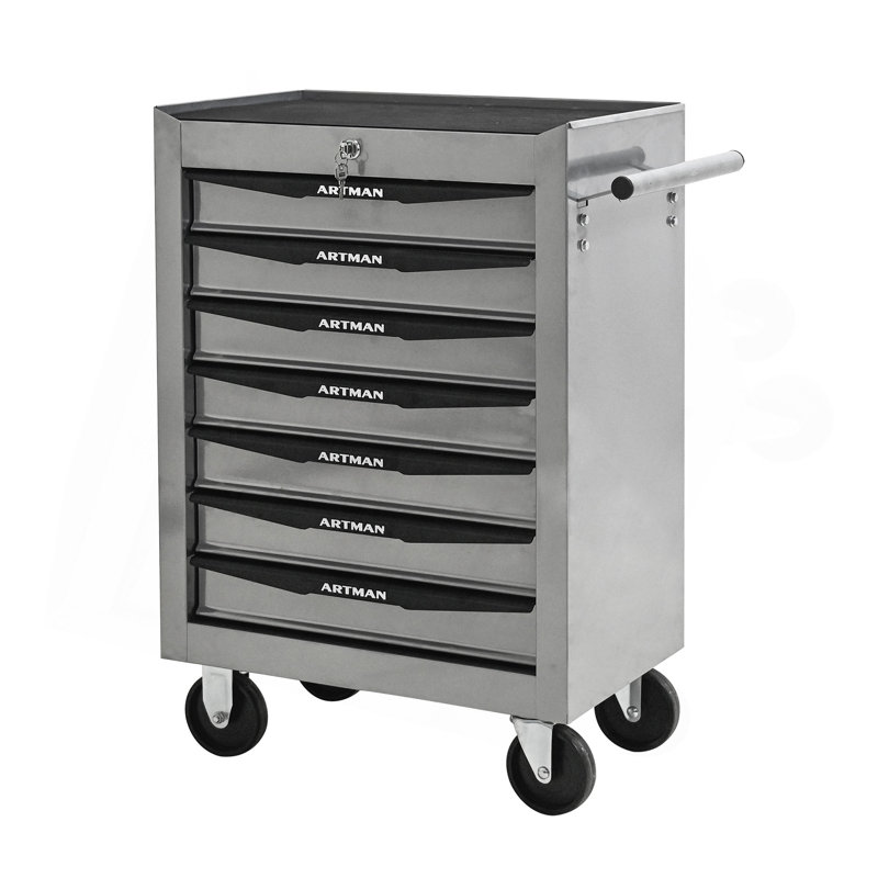 Coffre à outils roulant en métal avec 7 tiroirs, armoire à outils à 7 tiroirs de 20 po avec glissières à roulement à billes, coffre à outils en acier