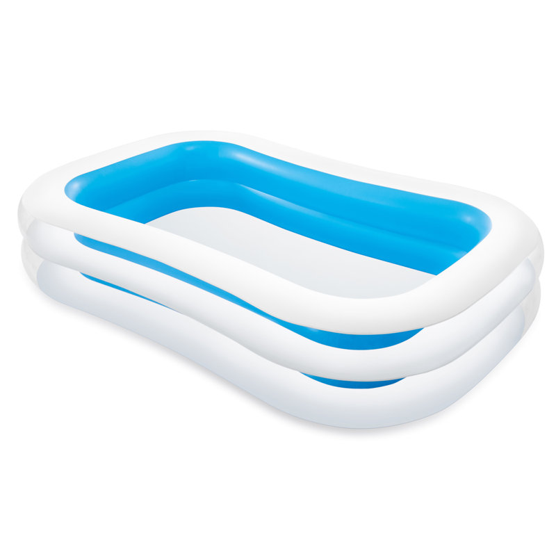 Blue and White Rectangular Inflatable Family Pool with Vinyl Liner