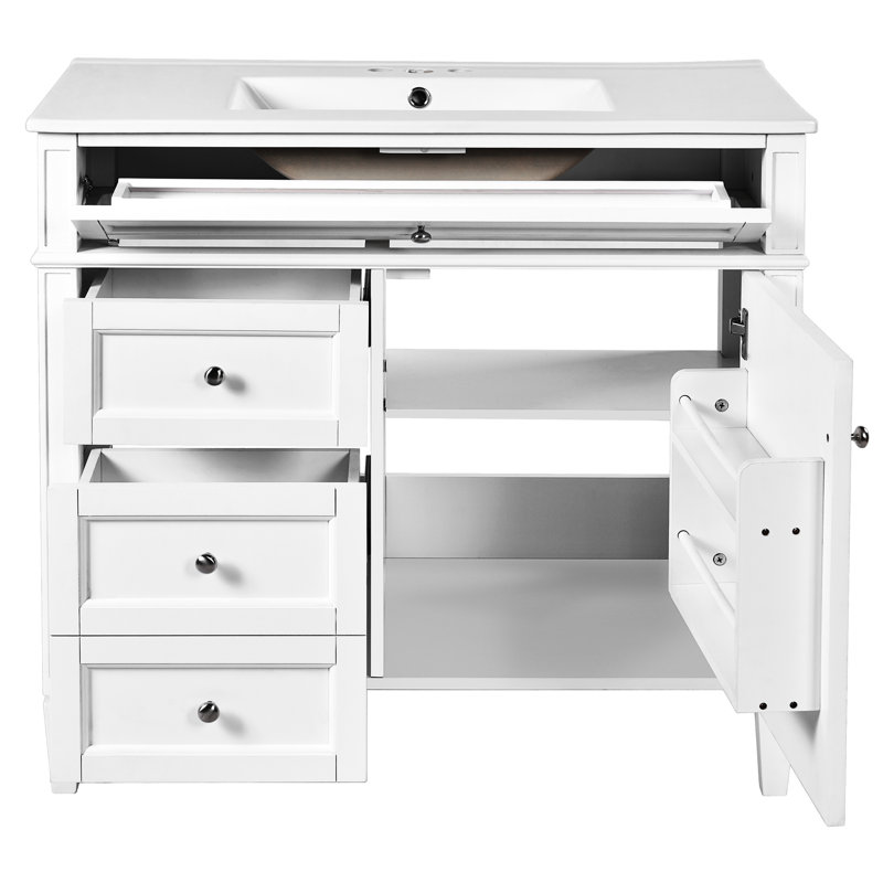 Meuble-lavabo moderne 36 po avec lavabo, 2 tiroirs et tiroir basculant, ensemble de fabrication spacieux en céramique et armoire de rangement