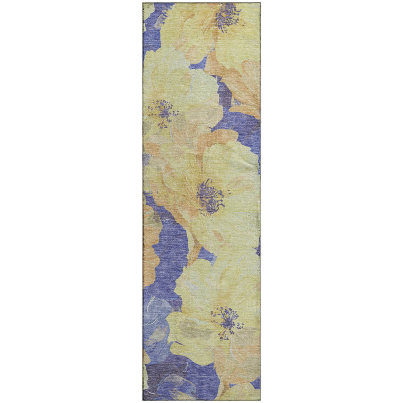 Tapis floral Premium Floyd AMF1542 lavable à la machine, Tapis de couloir 2 pi 3 po x 7 pi 6 po